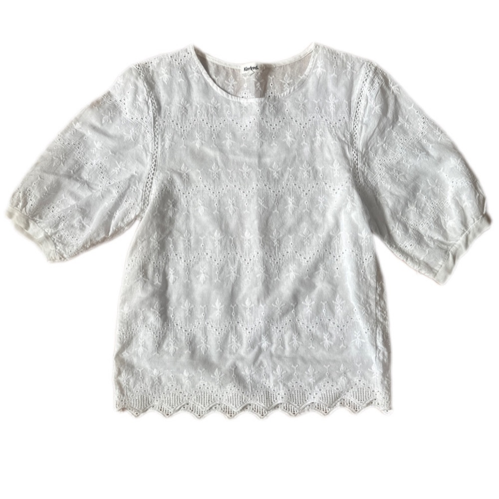 Kindred Anthropologie Size Small White Short Sleeve cotton Embroidered Eyelet